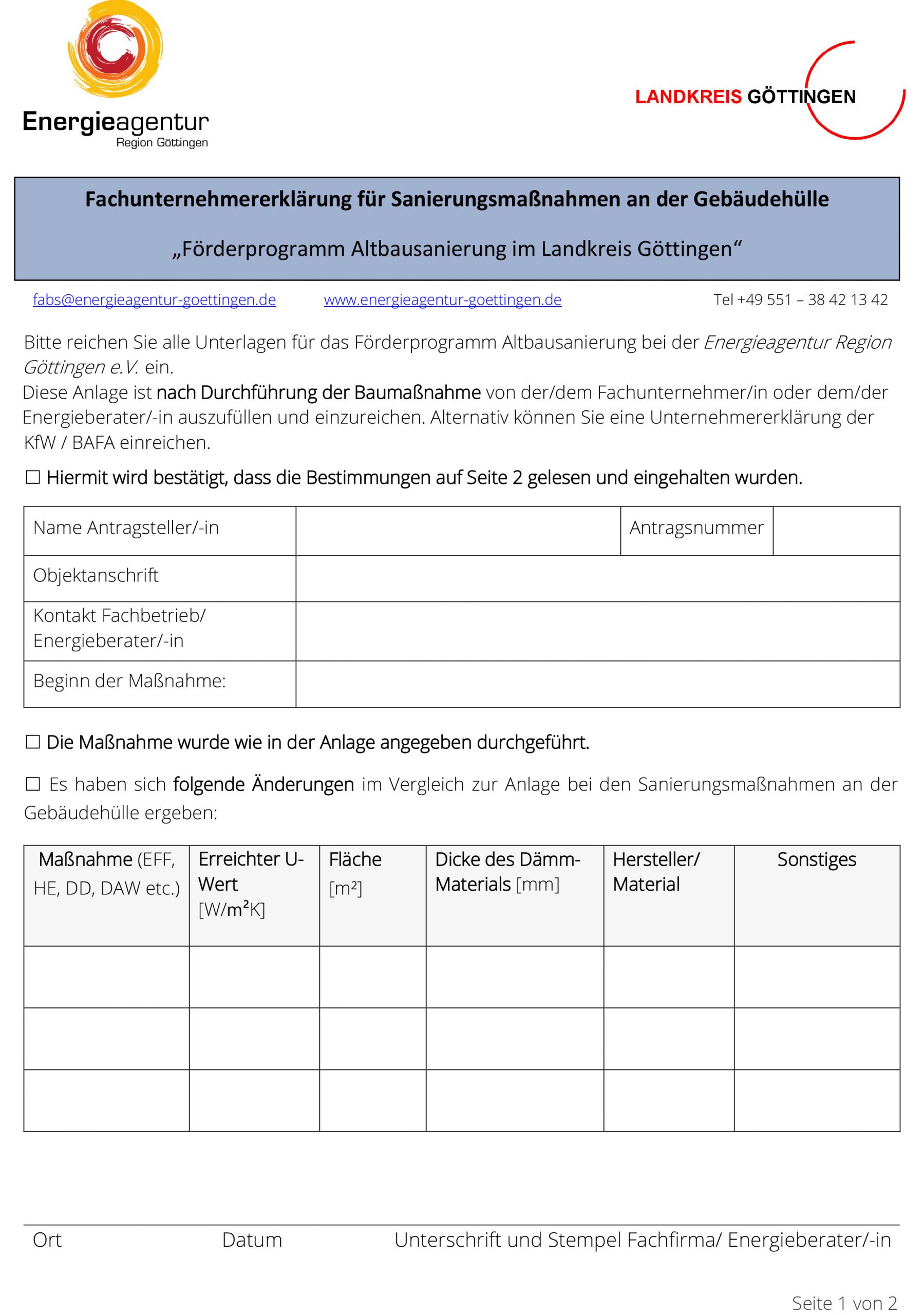 Unternehmererklärung Gebäudehülle