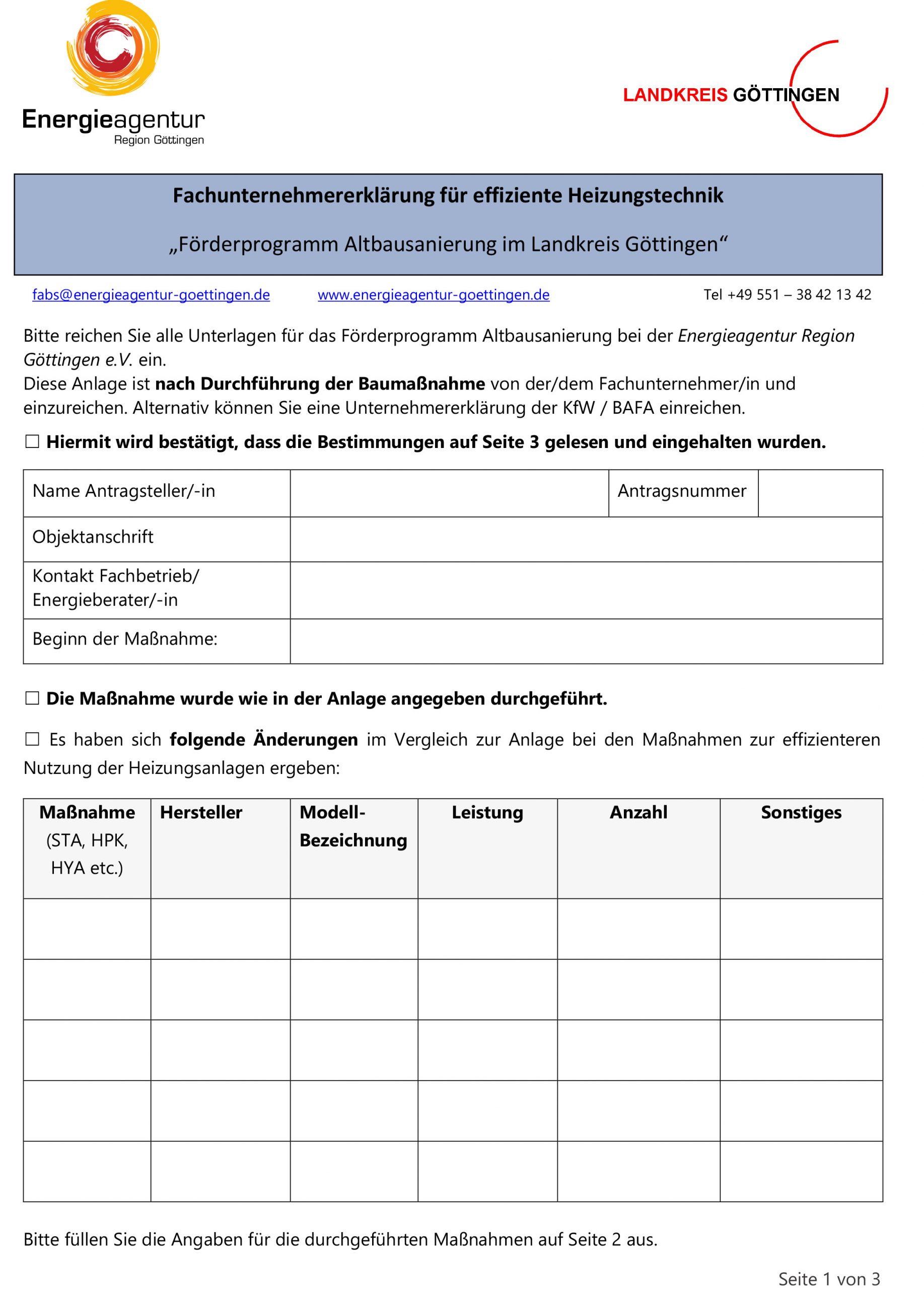 Unternehmererklärung Heizung